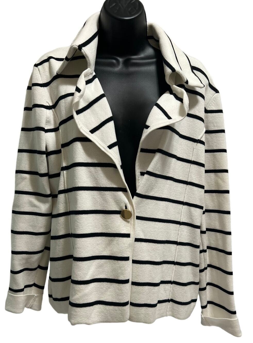Cache 100% Cotton - Black x White Striped Knit Blazer Size 12